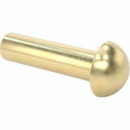 BSC PREFERRED Brass Domed Head Solid Rivets 1/4 Diameter for 0.875 Maximum Material Thickness, 10PK 97391A349